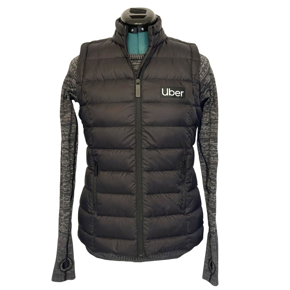 Uber Vest Womens Small Black Quilted Down Puffer Full‎ Zip Logo Limited Edition